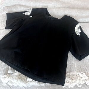 Veronica Beard Black Tee with Pearl Details